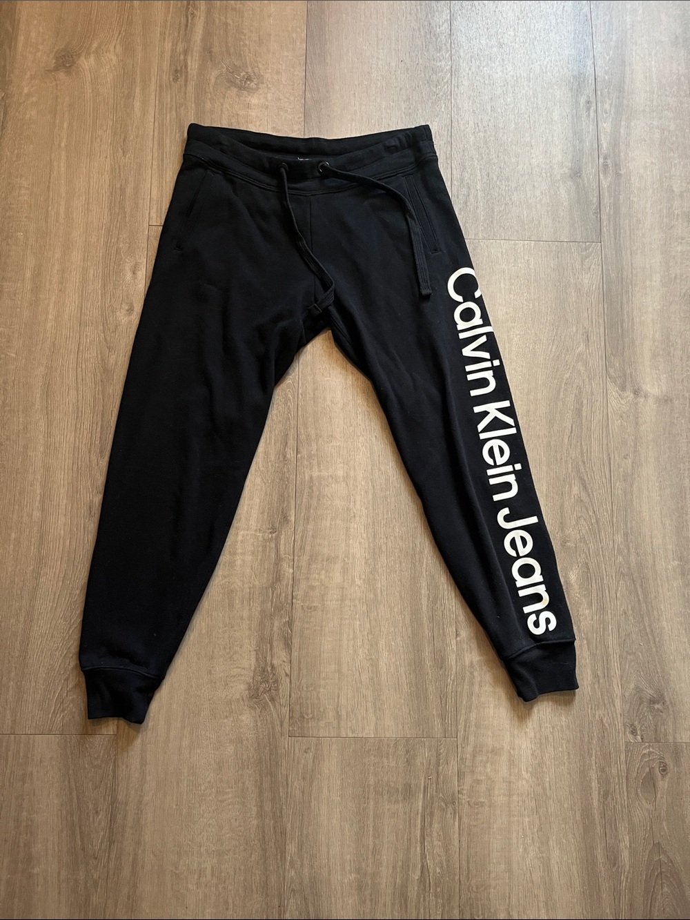 Calvin Klein Women’s Black Sweatpants with White Side Logo